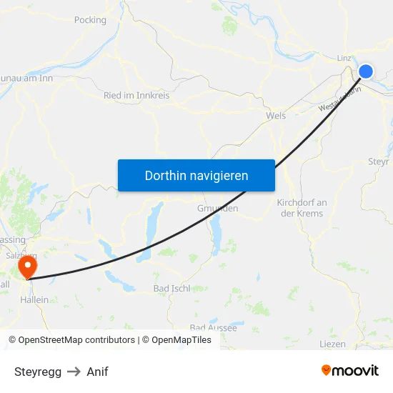 Steyregg to Anif map