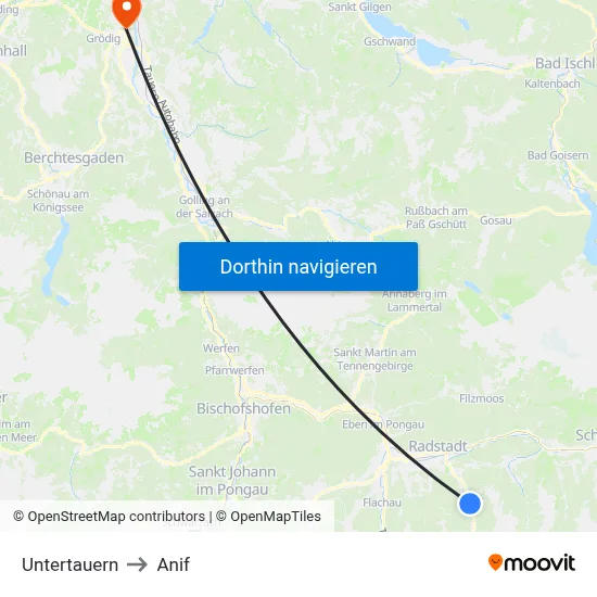 Untertauern to Anif map