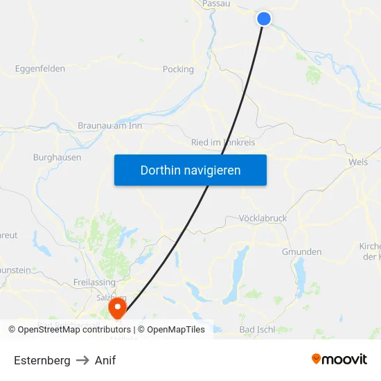 Esternberg to Anif map