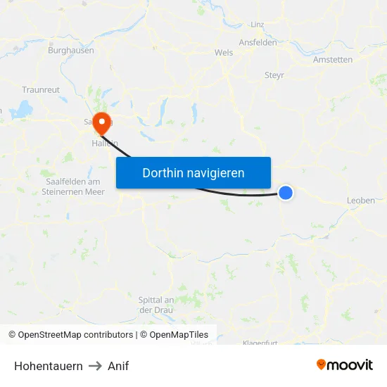 Hohentauern to Anif map