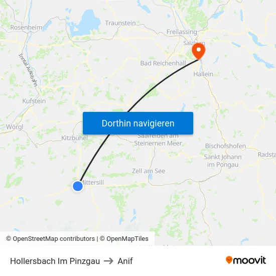 Hollersbach Im Pinzgau to Anif map