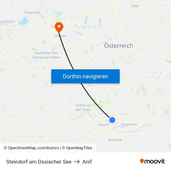 Steindorf am Ossiacher See to Anif map