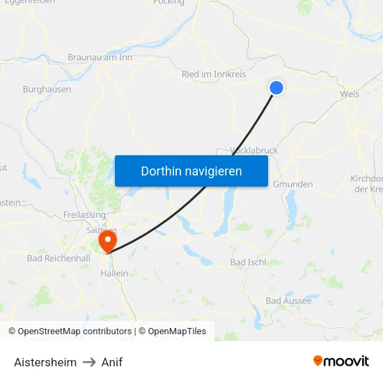 Aistersheim to Anif map