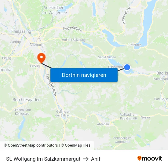 St. Wolfgang Im Salzkammergut to Anif map