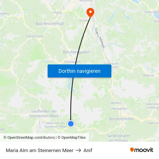 Maria Alm am Steinernen Meer to Anif map
