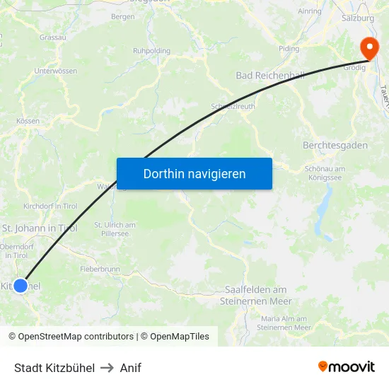 Stadt Kitzbühel to Anif map