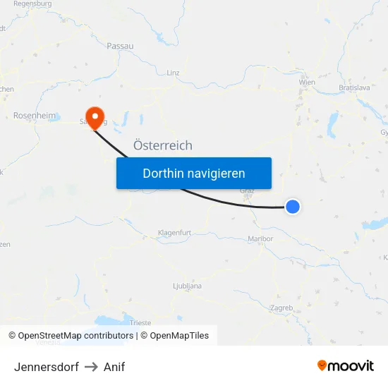 Jennersdorf to Anif map