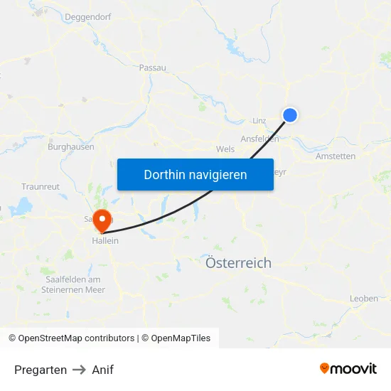 Pregarten to Anif map