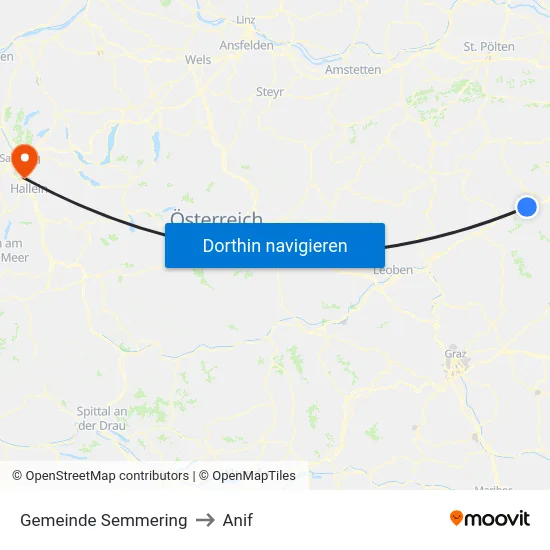 Gemeinde Semmering to Anif map