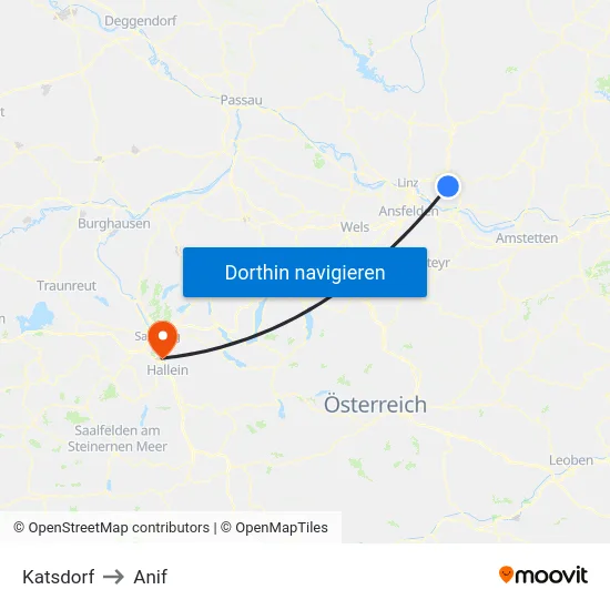 Katsdorf to Anif map