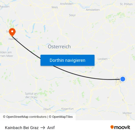 Kainbach Bei Graz to Anif map