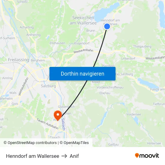 Henndorf am Wallersee to Anif map