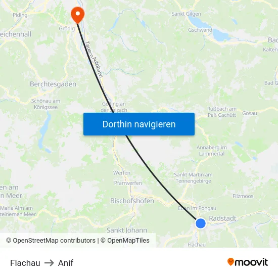 Flachau to Anif map