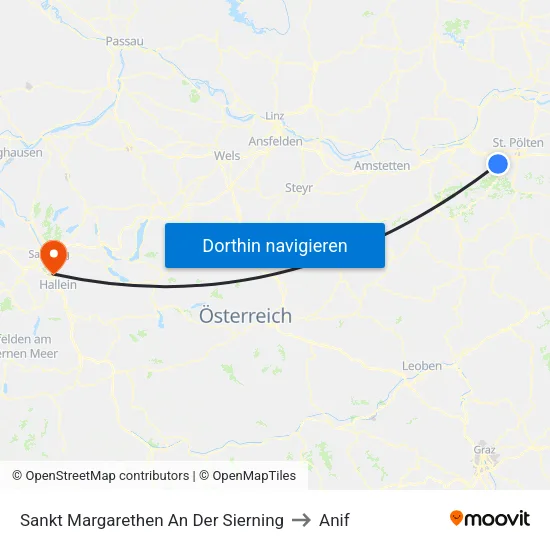 Sankt Margarethen An Der Sierning to Anif map