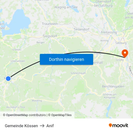 Gemeinde Kössen to Anif map