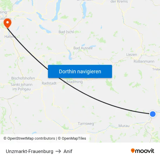 Unzmarkt-Frauenburg to Anif map