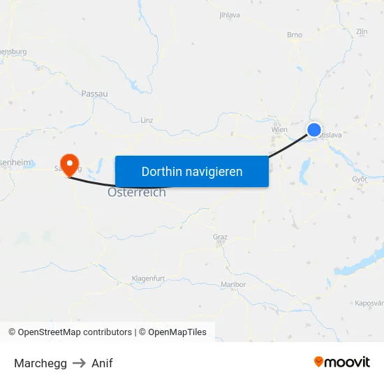 Marchegg to Anif map