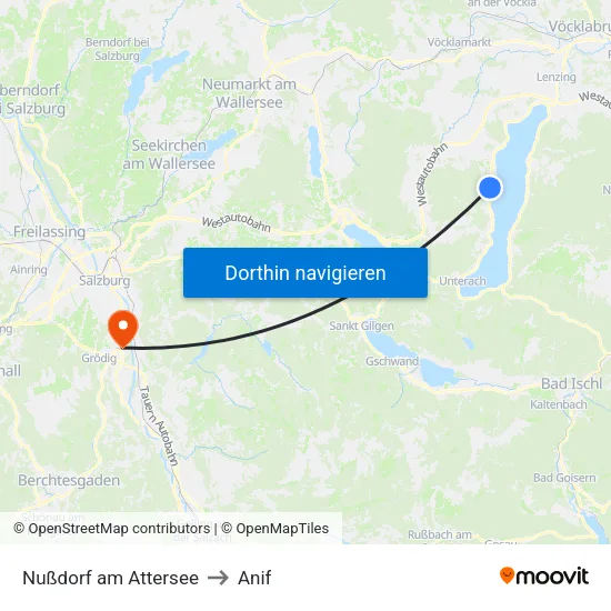 Nußdorf am Attersee to Anif map