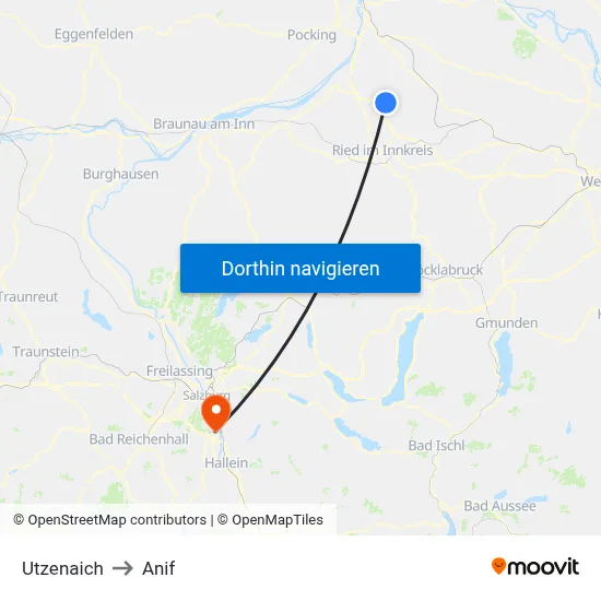 Utzenaich to Anif map