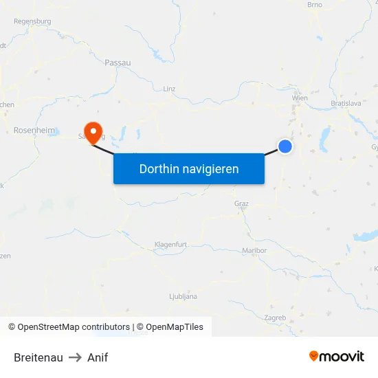 Breitenau to Anif map