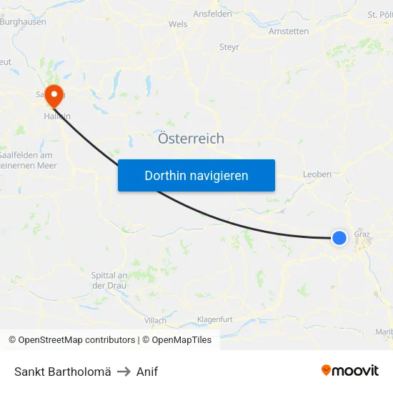 Sankt Bartholomä to Anif map