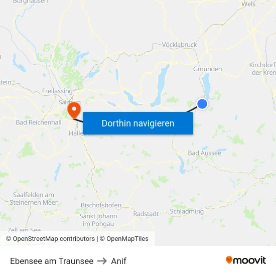 Ebensee am Traunsee to Anif map