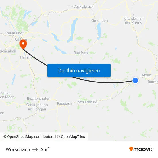 Wörschach to Anif map