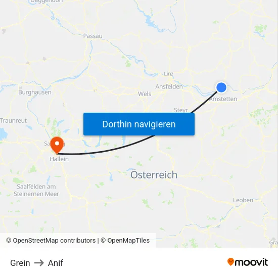 Grein to Anif map