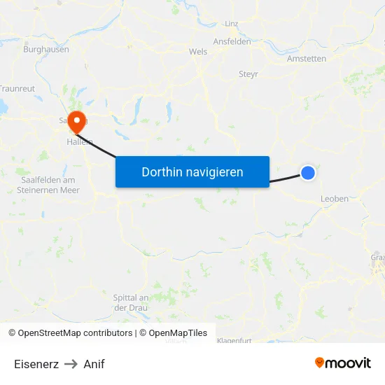 Eisenerz to Anif map