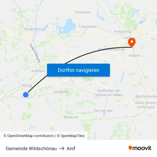 Gemeinde Wildschönau to Anif map