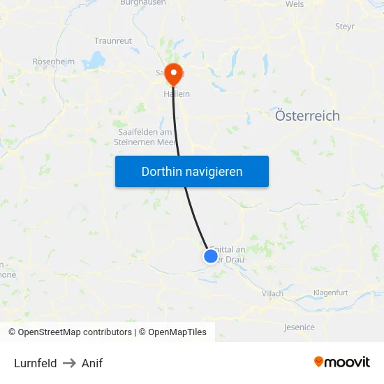 Lurnfeld to Anif map