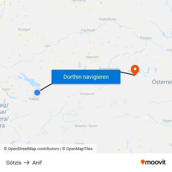 Götzis to Anif map