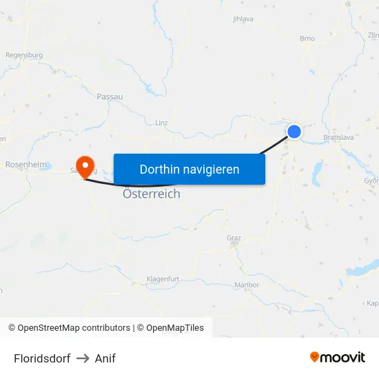 Floridsdorf to Anif map