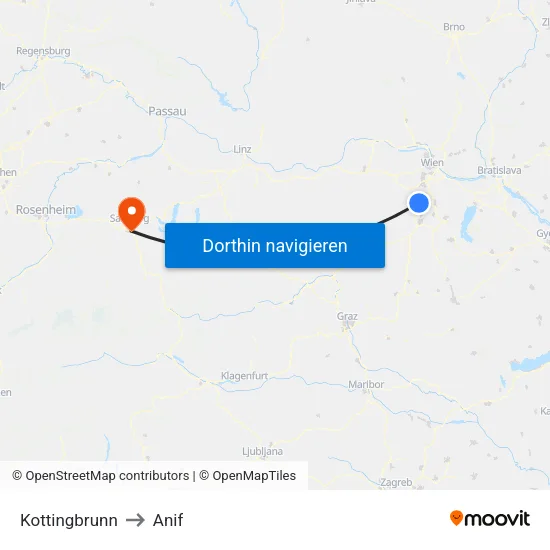 Kottingbrunn to Anif map
