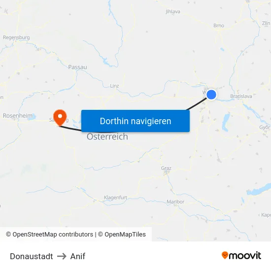 Donaustadt to Anif map