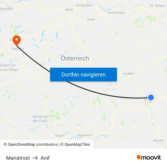 Mariatrost to Anif map