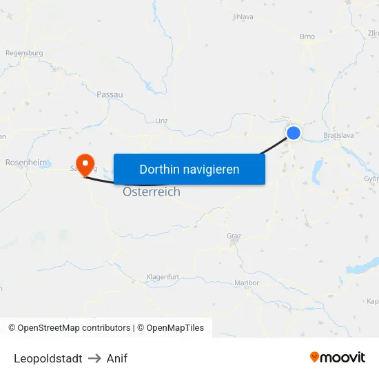 Leopoldstadt to Anif map