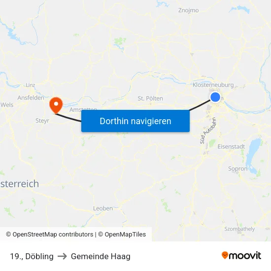 19., Döbling to Gemeinde Haag map