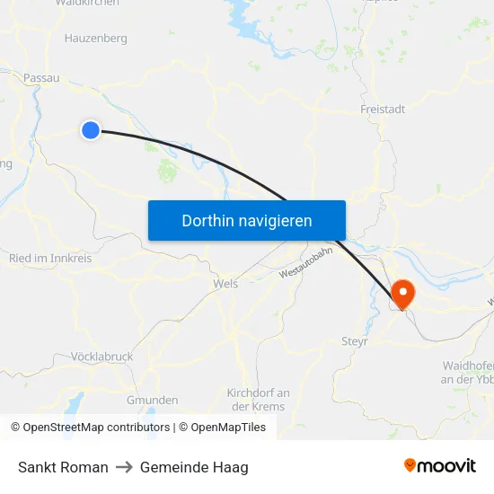 Sankt Roman to Gemeinde Haag map