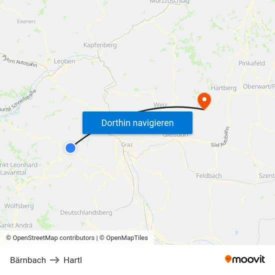 Bärnbach to Hartl map