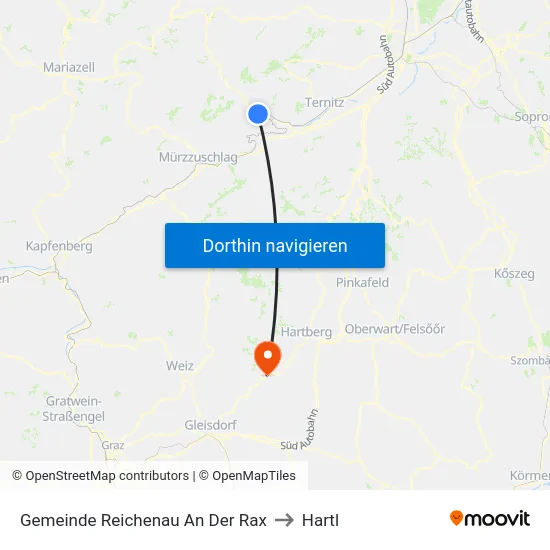 Gemeinde Reichenau An Der Rax to Hartl map