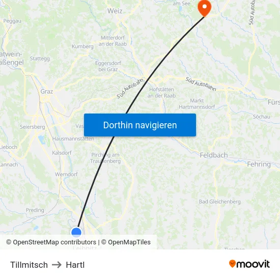 Tillmitsch to Hartl map
