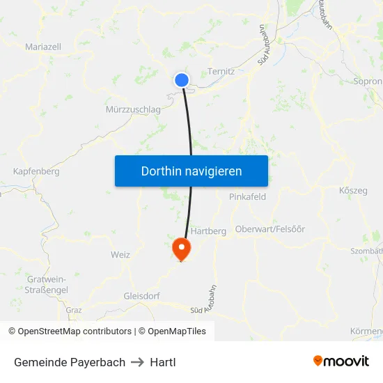 Gemeinde Payerbach to Hartl map