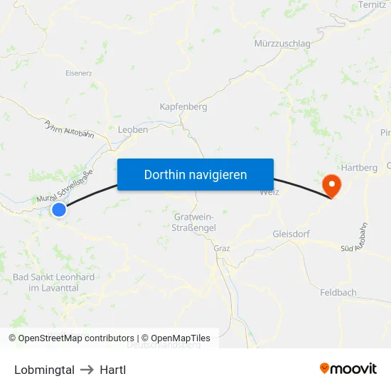 Lobmingtal to Hartl map