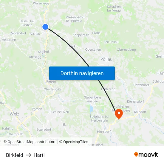 Birkfeld to Hartl map