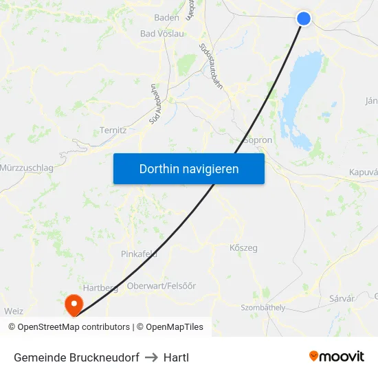 Gemeinde Bruckneudorf to Hartl map