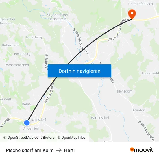 Pischelsdorf am Kulm to Hartl map