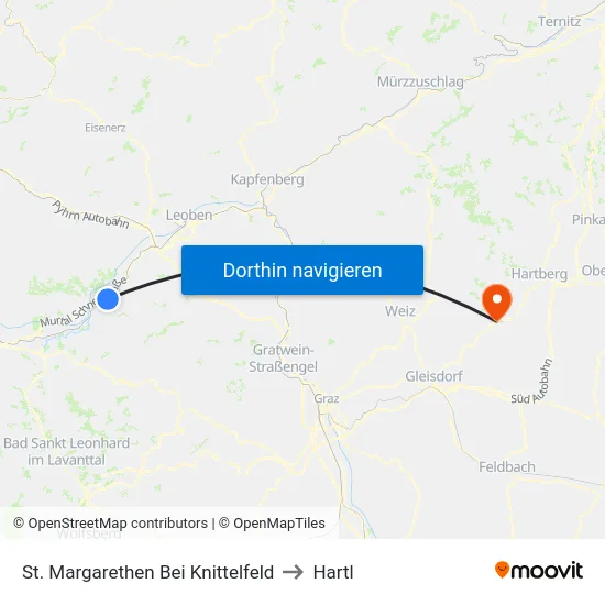 St. Margarethen Bei Knittelfeld to Hartl map