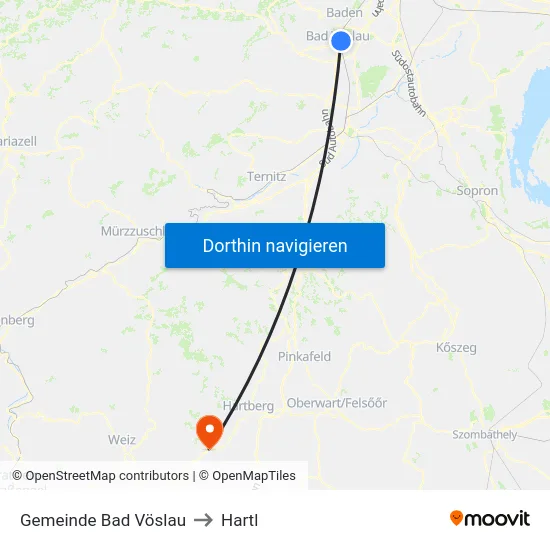 Gemeinde Bad Vöslau to Hartl map