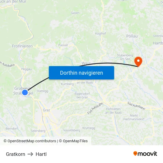 Gratkorn to Hartl map